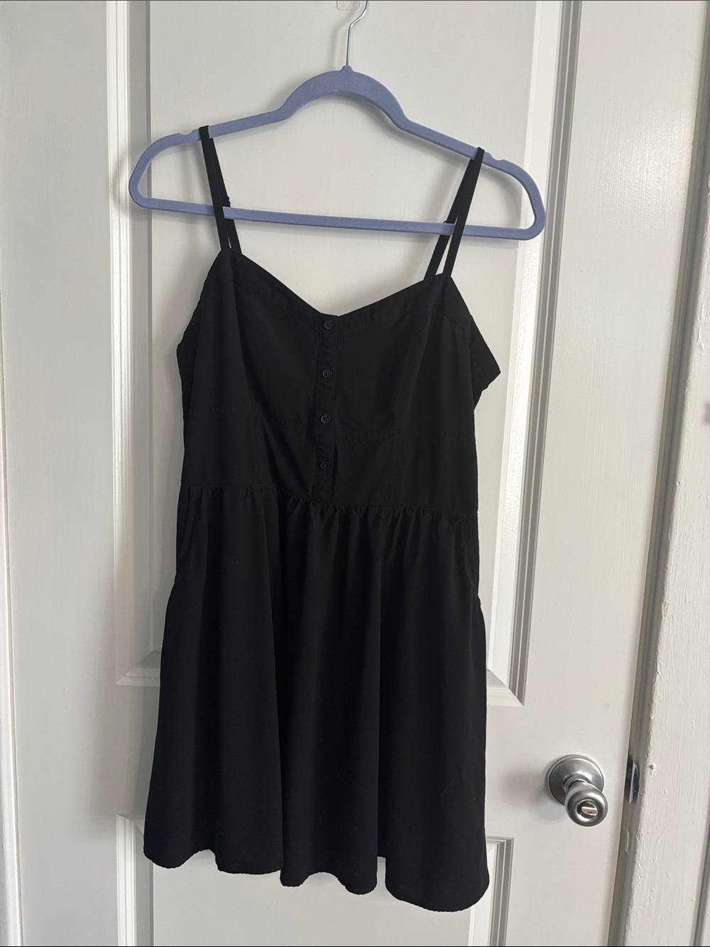 Express Black Spaghetti-Strap Mini Dress with Button Front